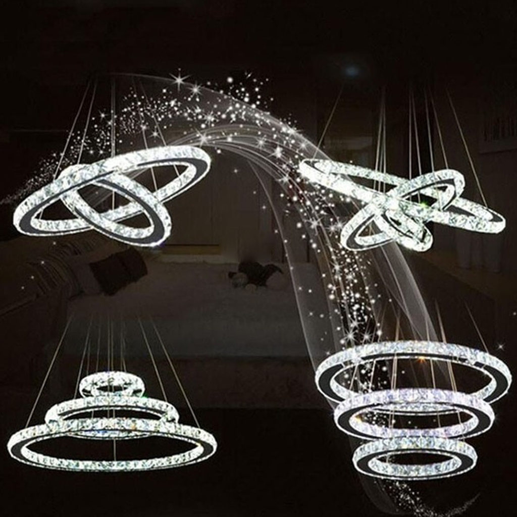 luce fredda Eurekaled luce fredda Lampadario LED moderno con 3 anelli in cristallo 