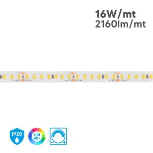 Striscia LED 16W/mt 2160lm/mt 24V IP20 10mt - 3000K, 4000K, 6500K
