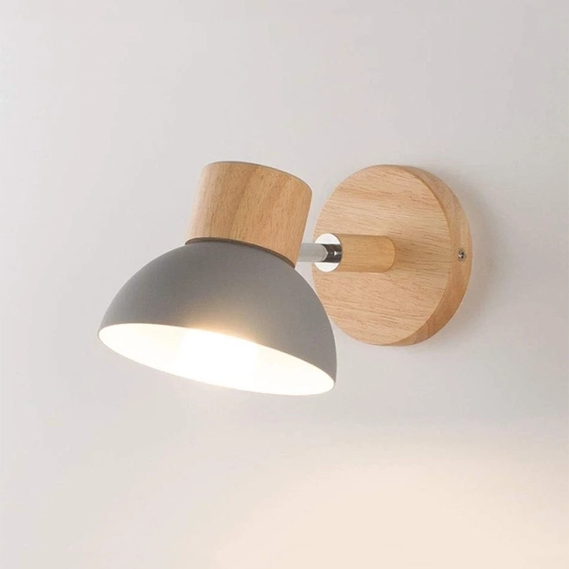 Applique da Parete E27 in Metallo e Legno – Design Moderno Grigio