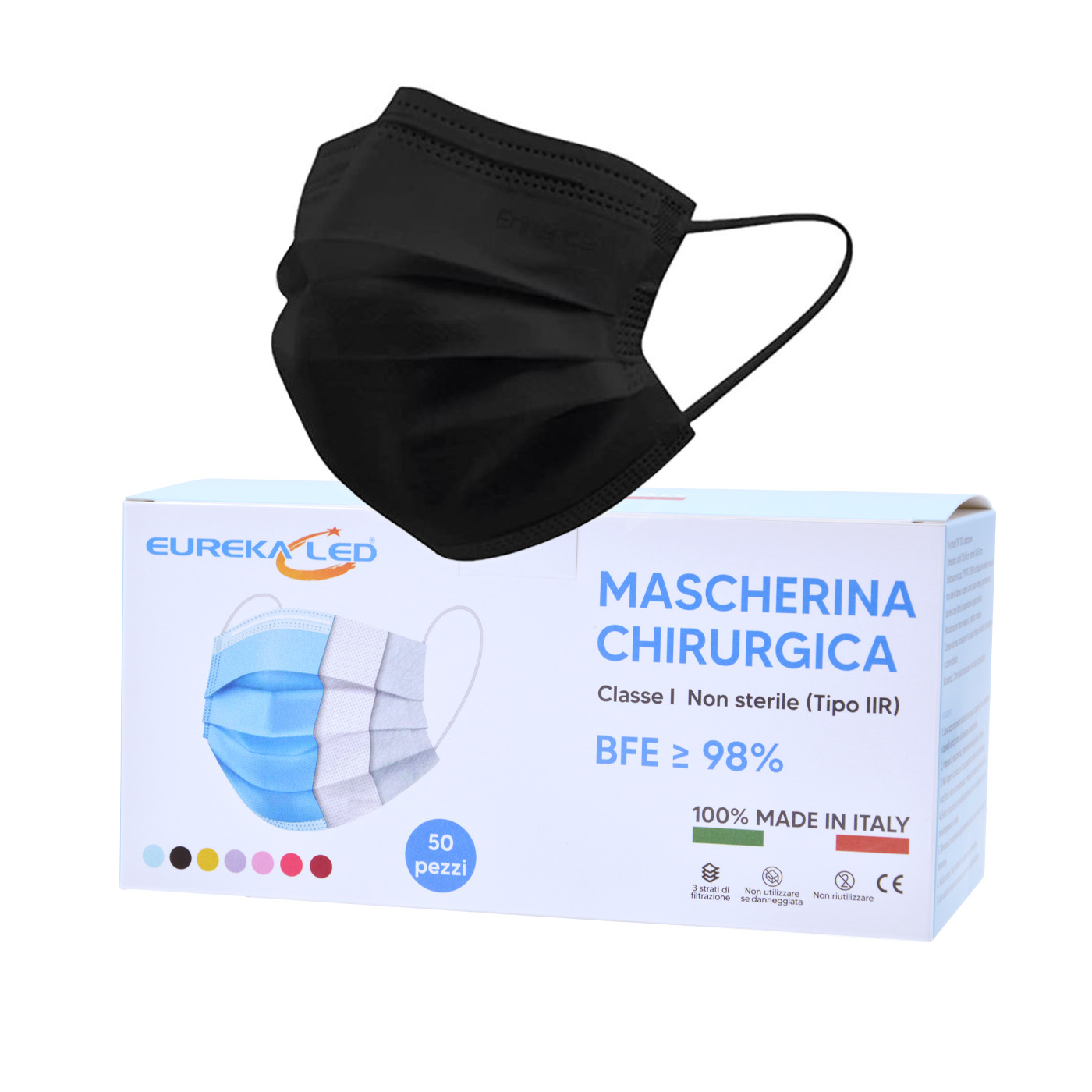 100% Made in italy- 5 colori Tipo IIR BFE 98% Certificate Morbide e traspiranti Eurekaled 50 mascherine chirurgiche colorate 100% Made in italy- 5 colori Tipo IIR BFE 98% Certificate Morbide e traspiranti Eurekaled 50 mascherine chirurgiche colorate